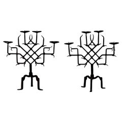 A Pair Of  Gothic Wrought Iron Candelabra
