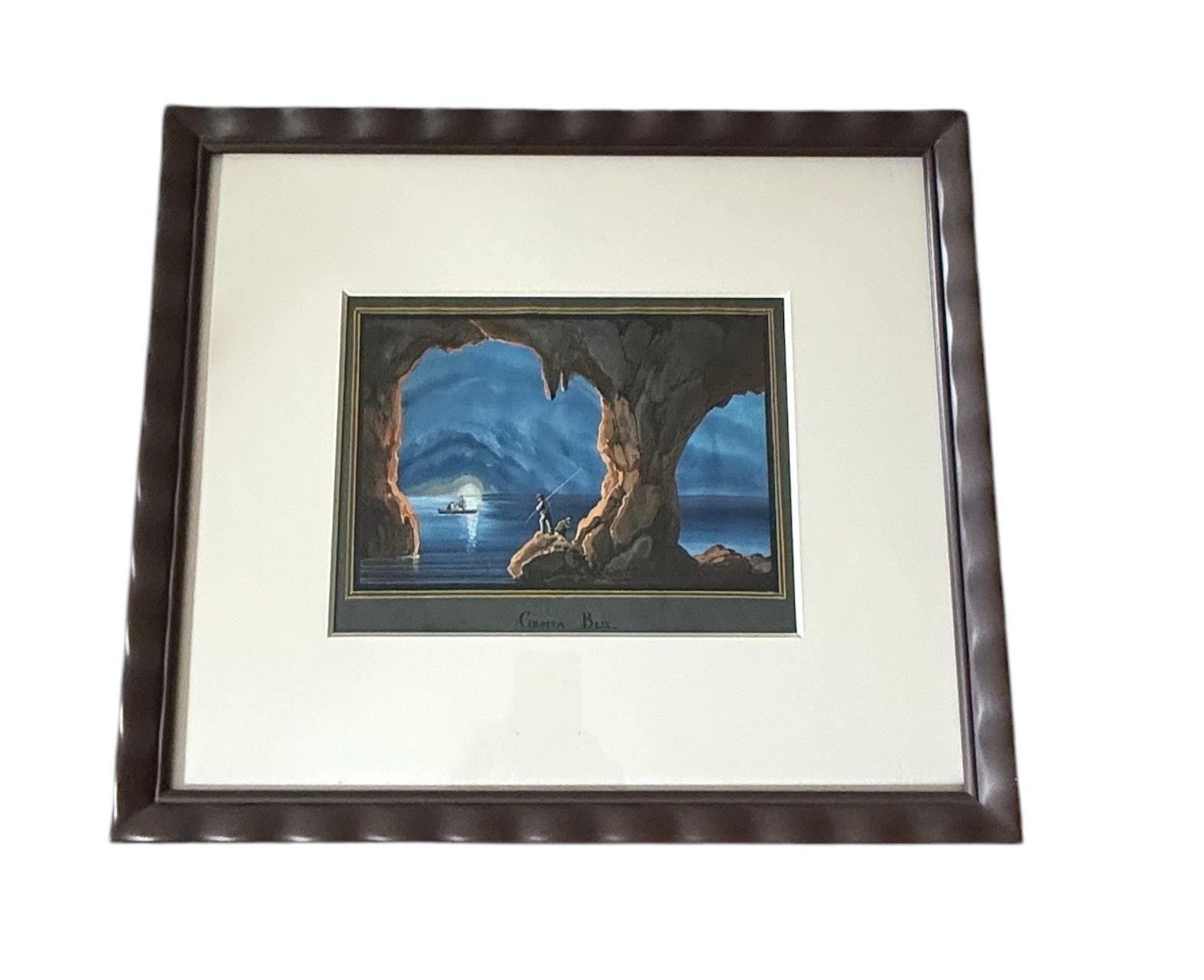 Paire de gouaches représentant deux scènes de la grotte bleue. Fin du 19e siècle