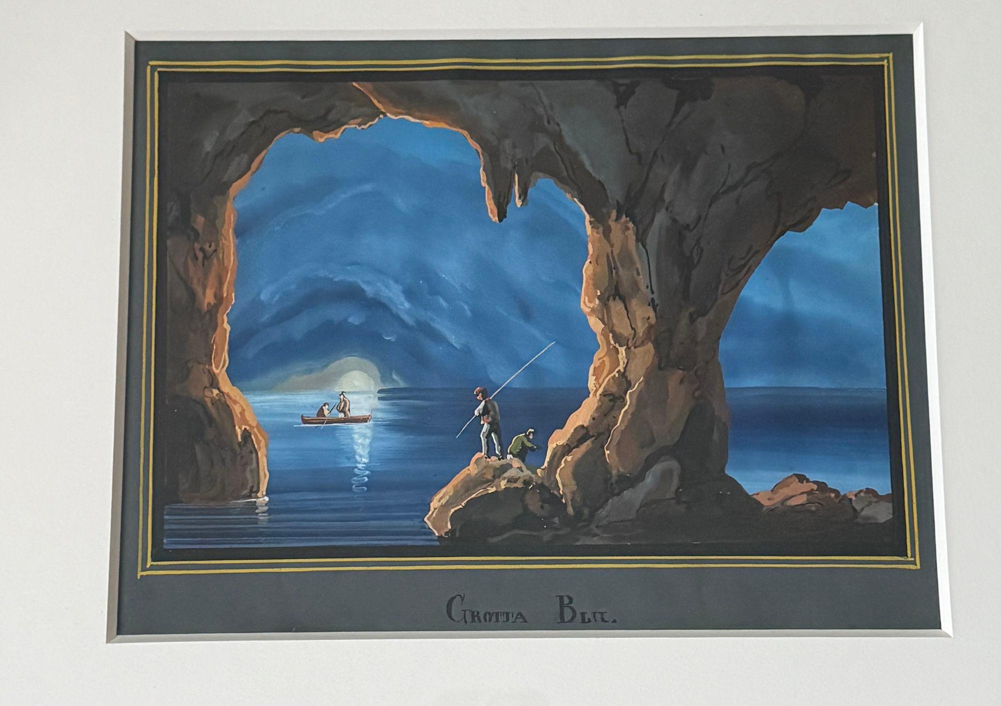 Paire de gouaches représentant le Grotto bleu Bon état - En vente à Spencertown, NY