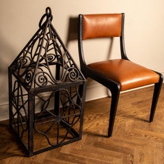 Pair of elegant French Art Deco grand scale wrought iron hurricane lanterns