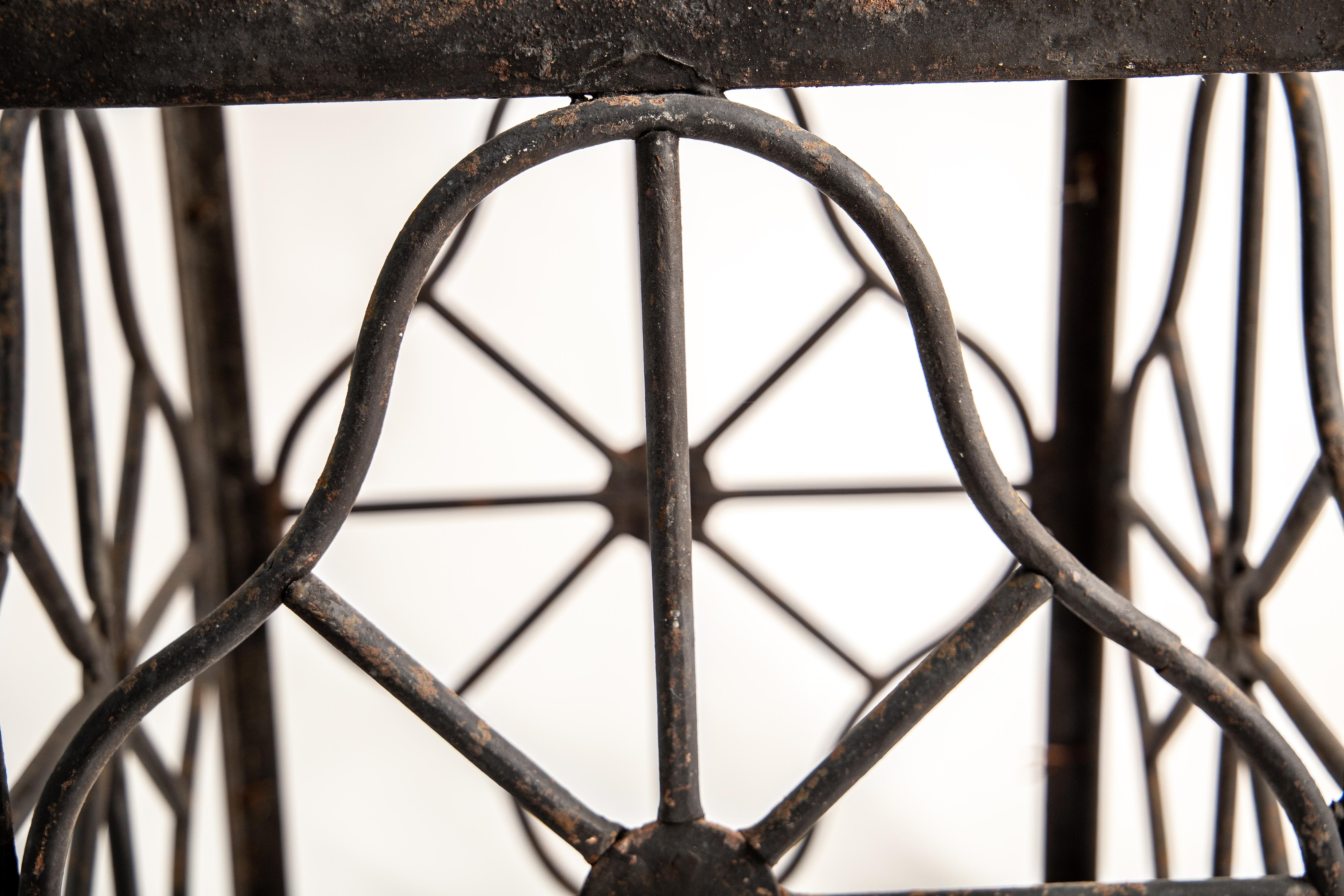 20th Century Pair of elegant French Art Deco grand scale wrought iron hurricane lanterns