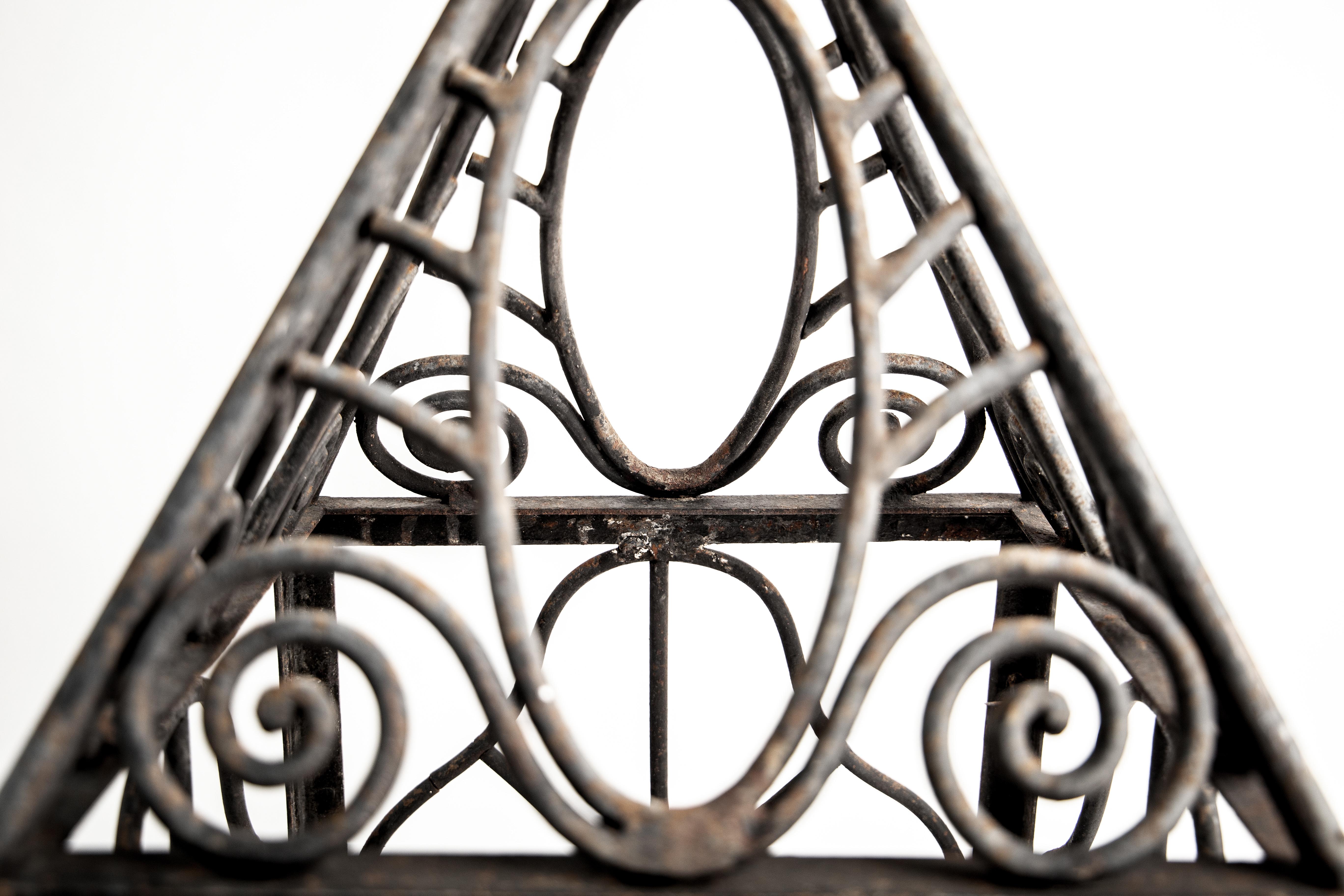 Wrought Iron Pair of elegant French Art Deco grand scale wrought iron hurricane lanterns