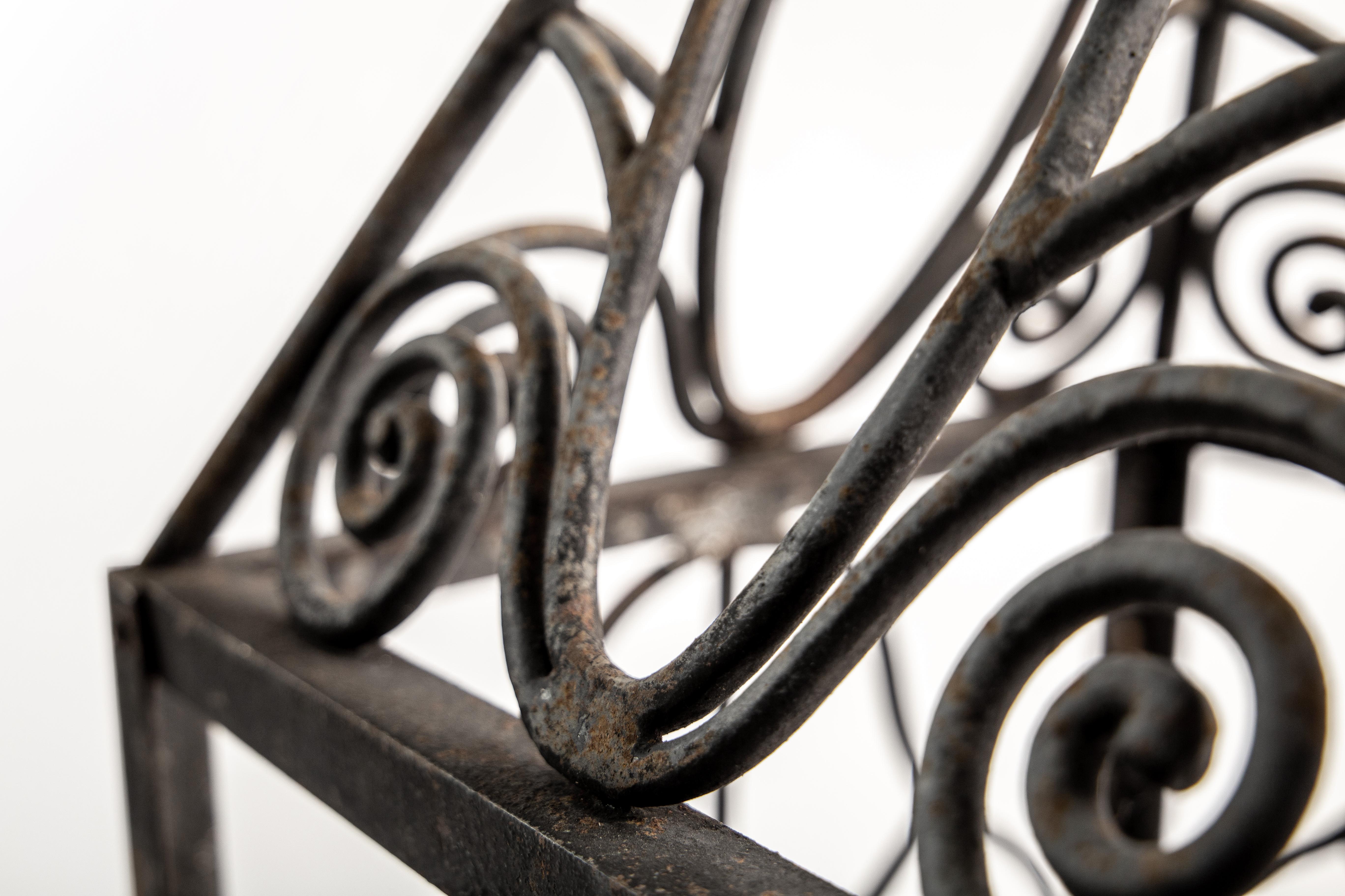Pair of elegant French Art Deco grand scale wrought iron hurricane lanterns 1