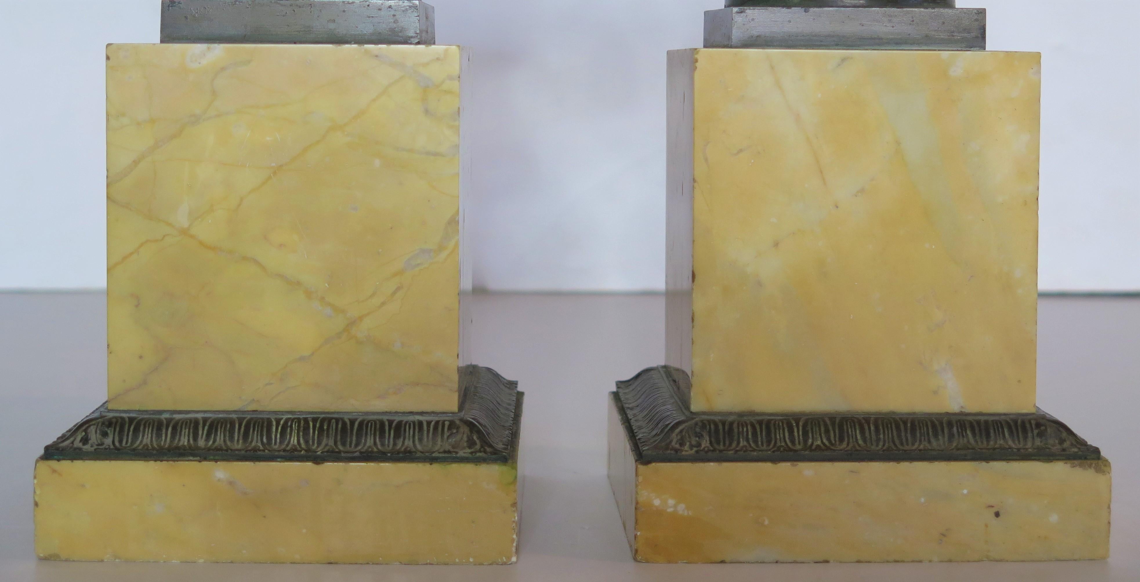 Ein Paar Grand Tour Bronze-Tazzas auf Siena-Marmorsockeln (Handgeschnitzt) im Angebot