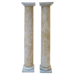 A Pair of Grand Tour Italian Carved Marble Columns C. 1850