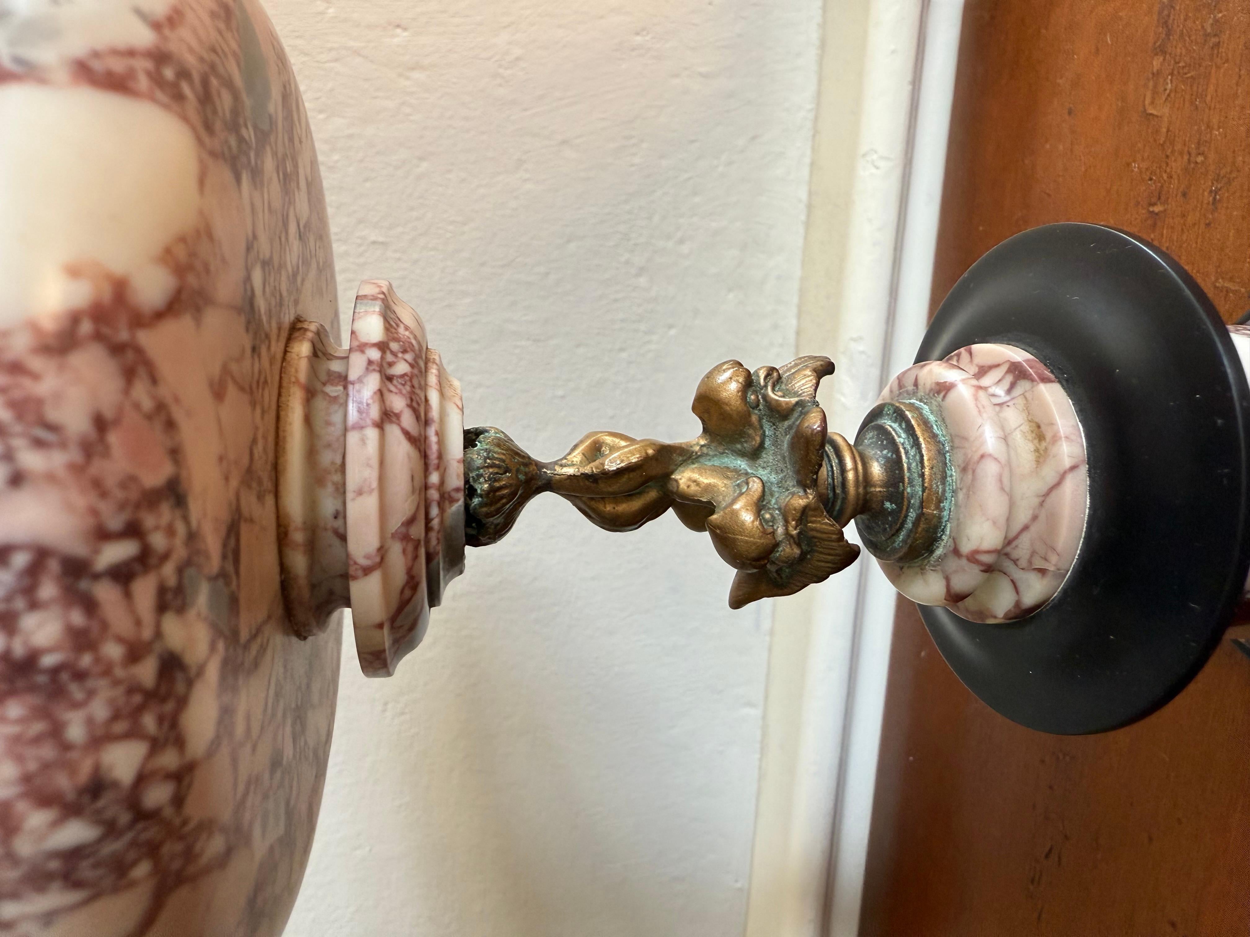XIX secolo Coppia di Tazze Neoclassiche del Grand Tour in marmo e bronzo patinato in vendita