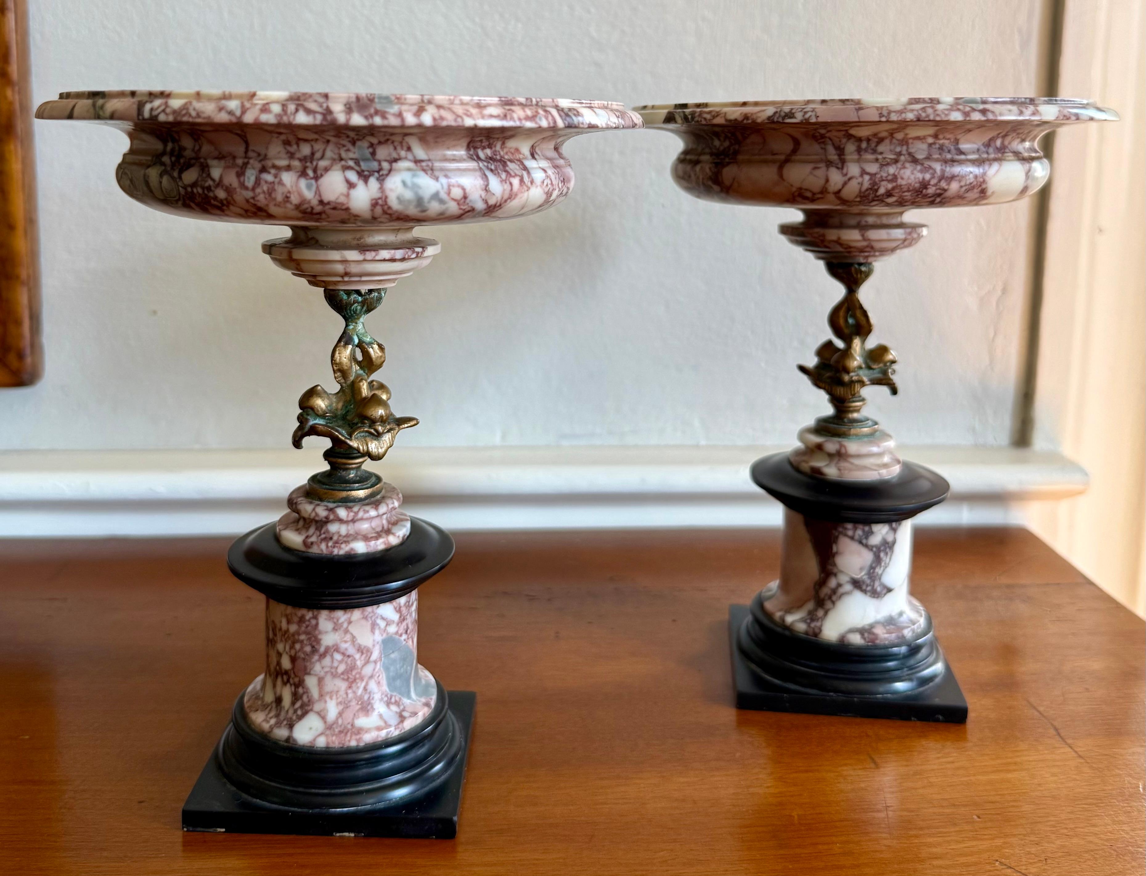 Coppia di Tazze Neoclassiche del Grand Tour in marmo e bronzo patinato in vendita 1
