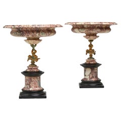 Paire de marbres de Tazze néoclassiques Grand Tour et bronze patiné