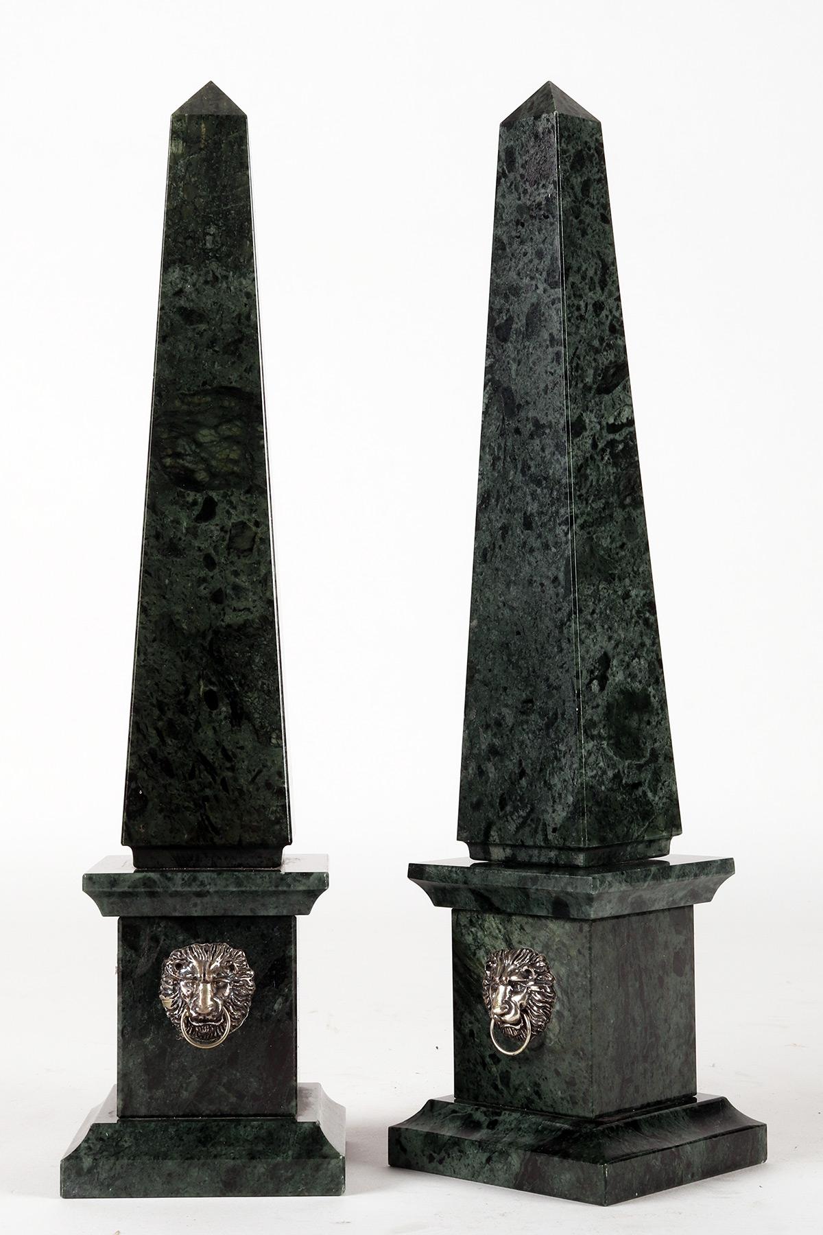 Italian A pair of Grand Tour obelisks, Green Alps marble, Italy second half of 19th cent For Sale