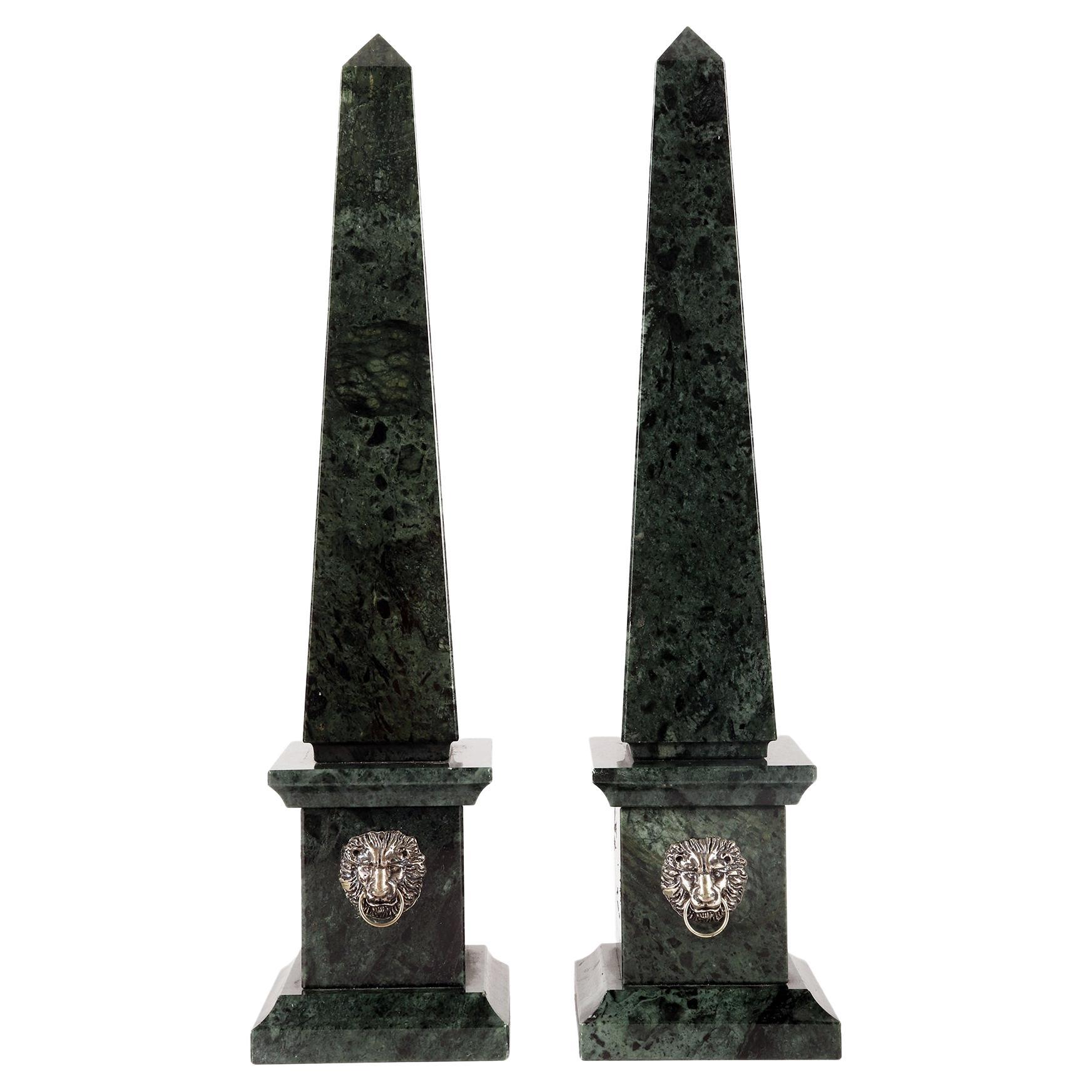 A pair of Grand Tour obelisks, Green Alps marble, Italy second half of 19th cent For Sale