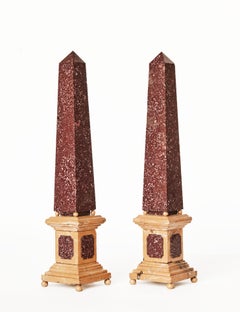 Pair of Grand Tour Porphyry and Sienna Marble Obelisks, Italian, 19th Century