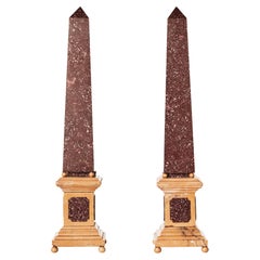 Pair of Grand Tour Porphyry and Sienna Marble Obelisks, Italian, 19th Century