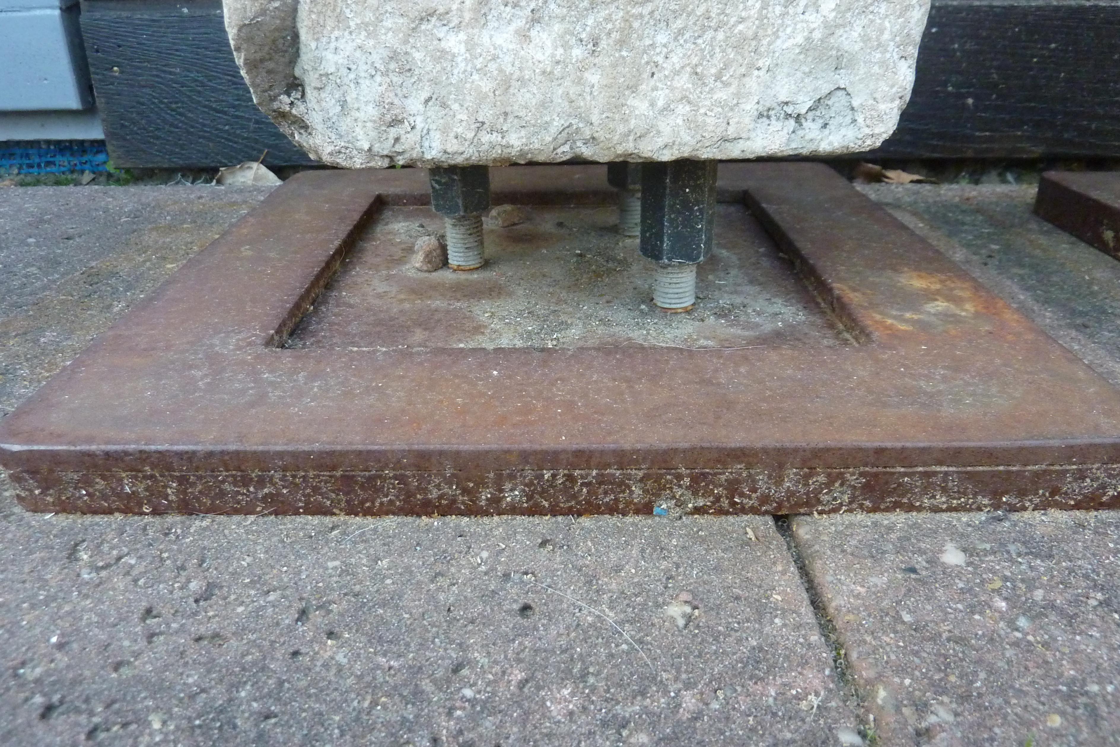 A Pair of Granite Pillars on Stabile Weathering Steel Stands For Sale 7