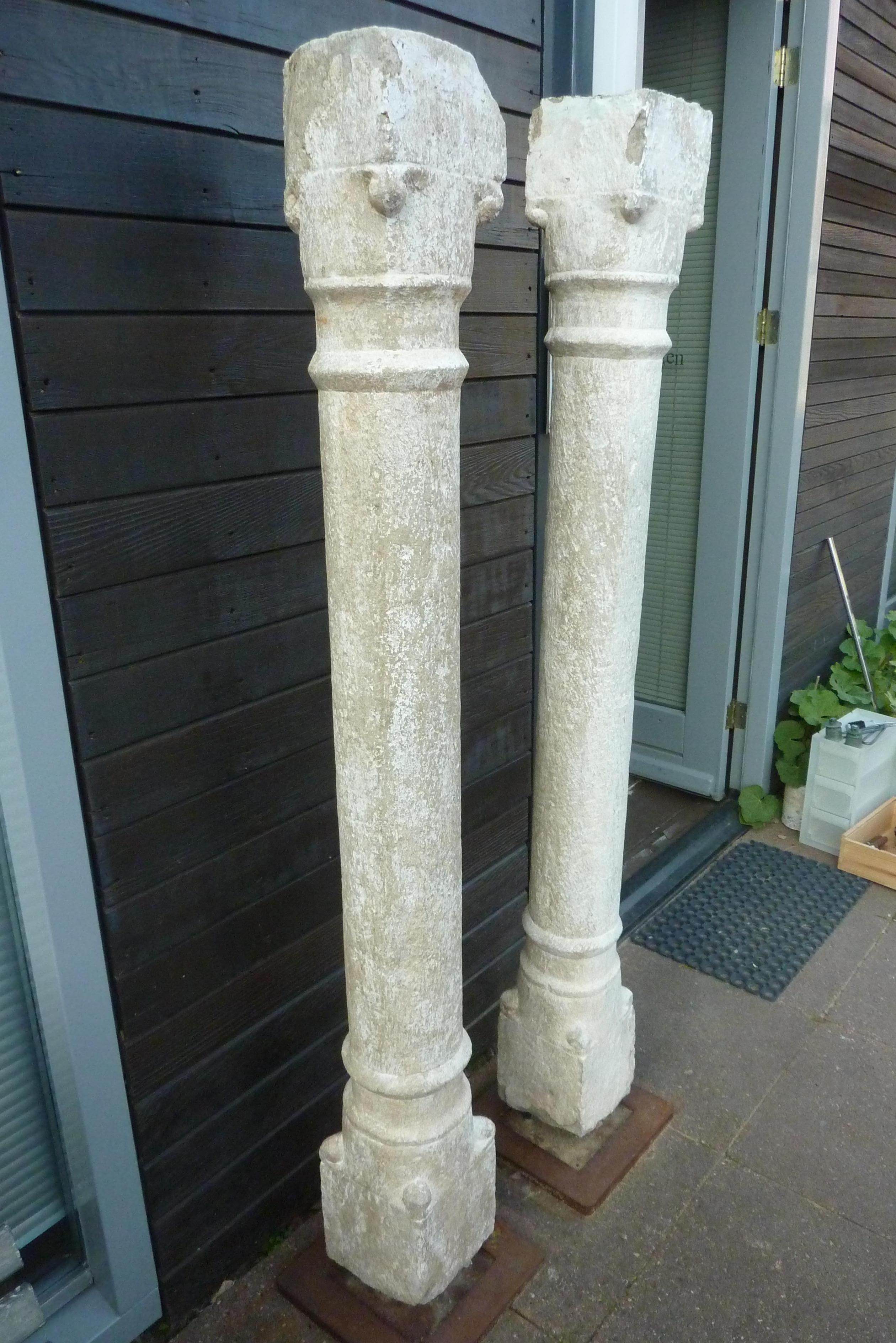 A Pair of Granite Pillars on Stabile Weathering Steel Stands
A pair of pillars origin India, 18-19th century.
They are made out of a very hard stone so we suspect it is more a granite sort.
We are not sure about the age we suspect they are from 18th