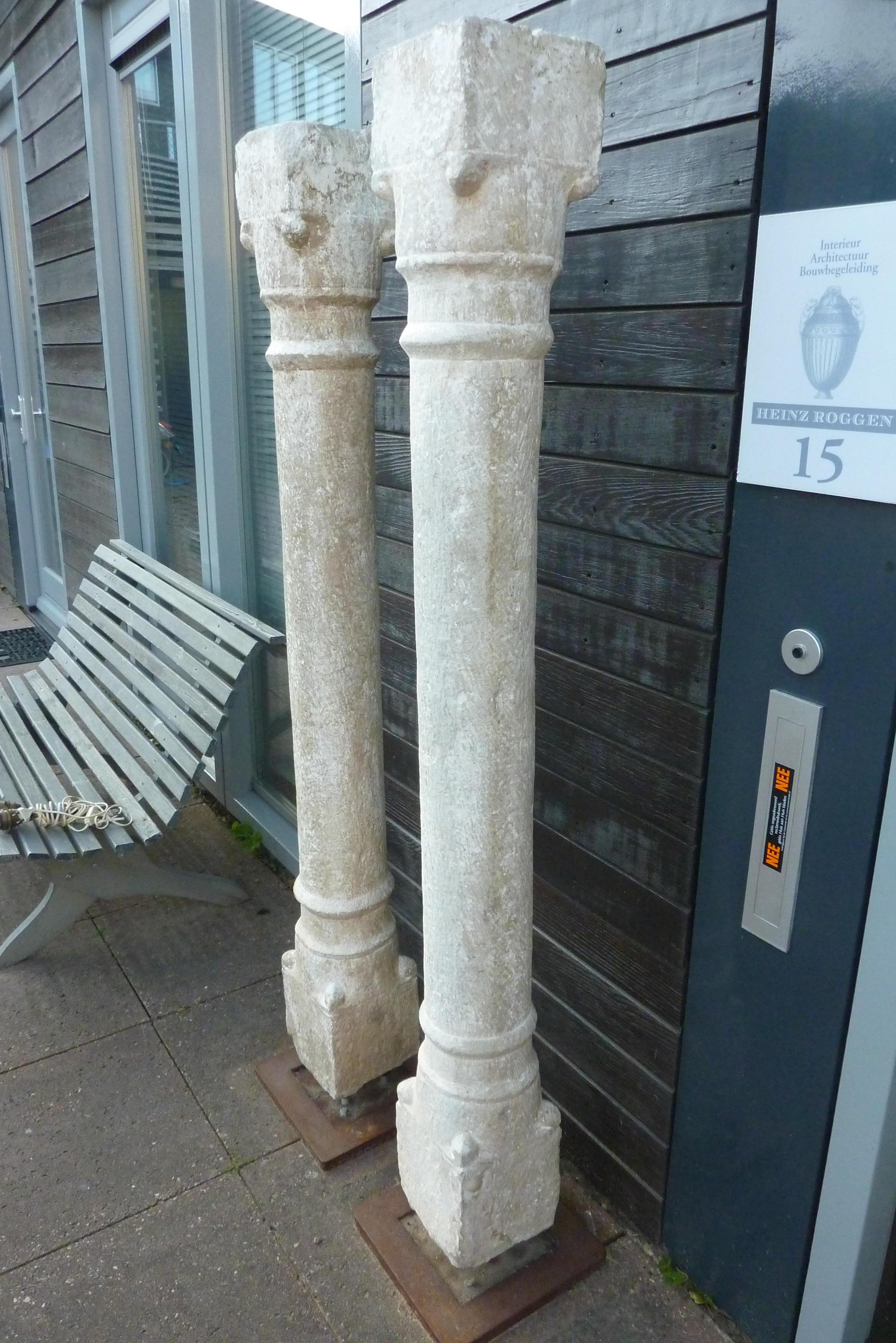 Indian A Pair of Granite Pillars on Stabile Weathering Steel Stands For Sale