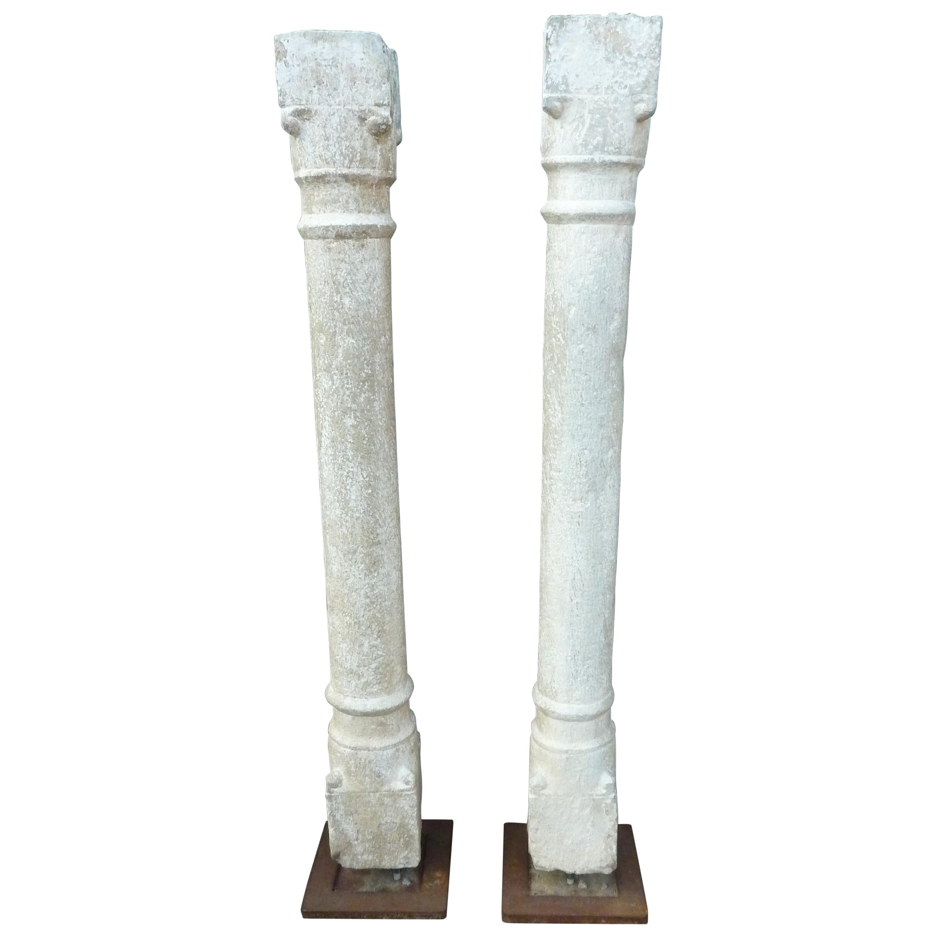A Pair of Granite Pillars on Stabile Weathering Steel Stands For Sale