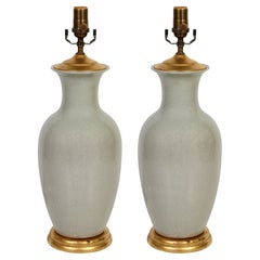 Pair of Gray Crackle Ceramic Lamps