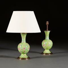 Pair of Green Canton Enamel Vases as Lamps