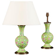 Pair of Green Canton Enamel Vases as Lamps