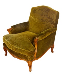 Pair of Green Gaufrage Velvet Jansen Style Bergeres