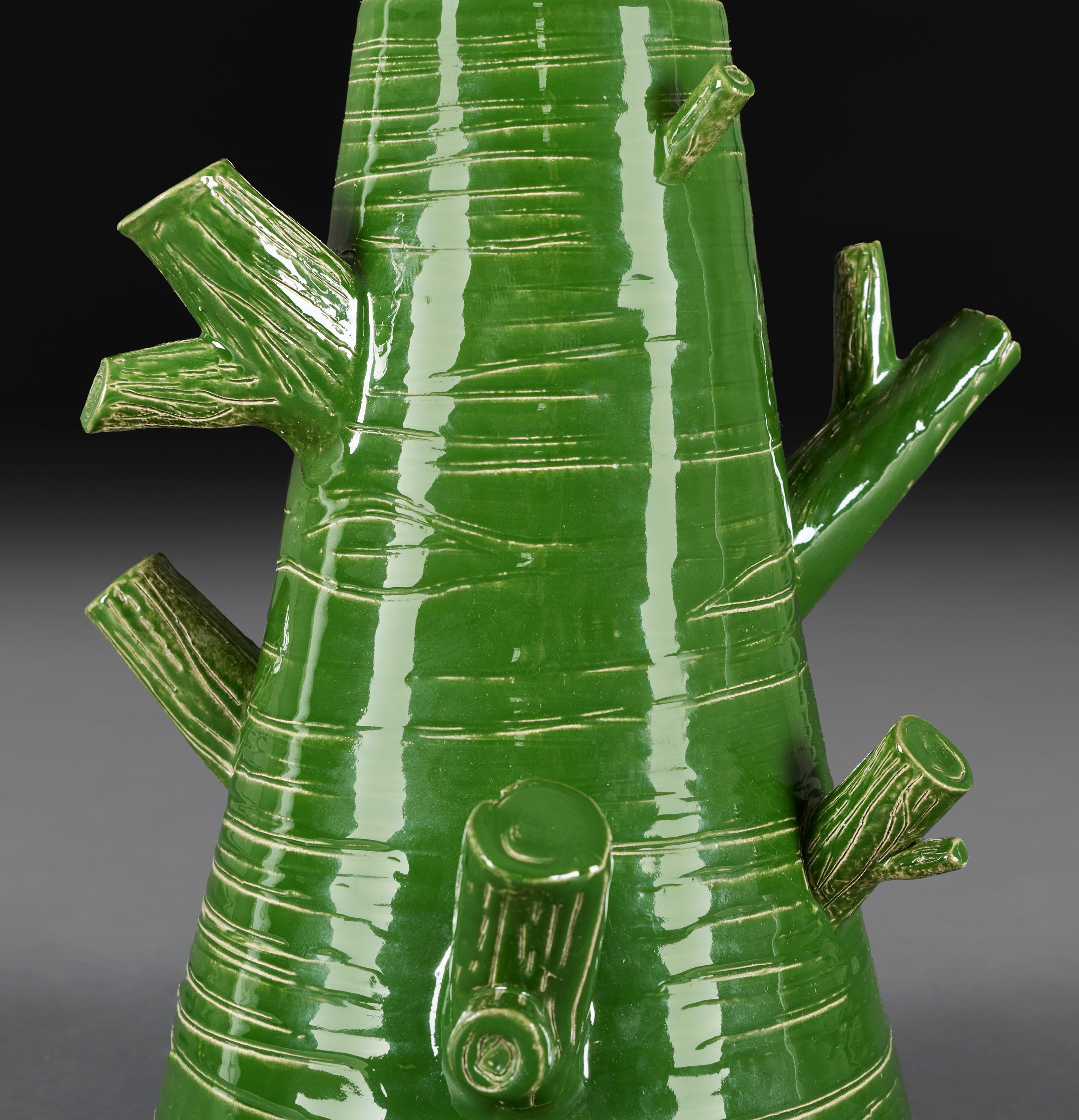 Contemporary A Pair of Green Glaze Art Pottery Tree Lamps For Sale