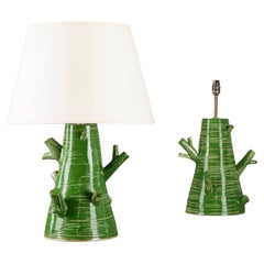 A Pair of Green Glaze Art Pottery Tree Lamps
