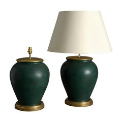 Pair of Green Glazed Ceramic Jar Lamps