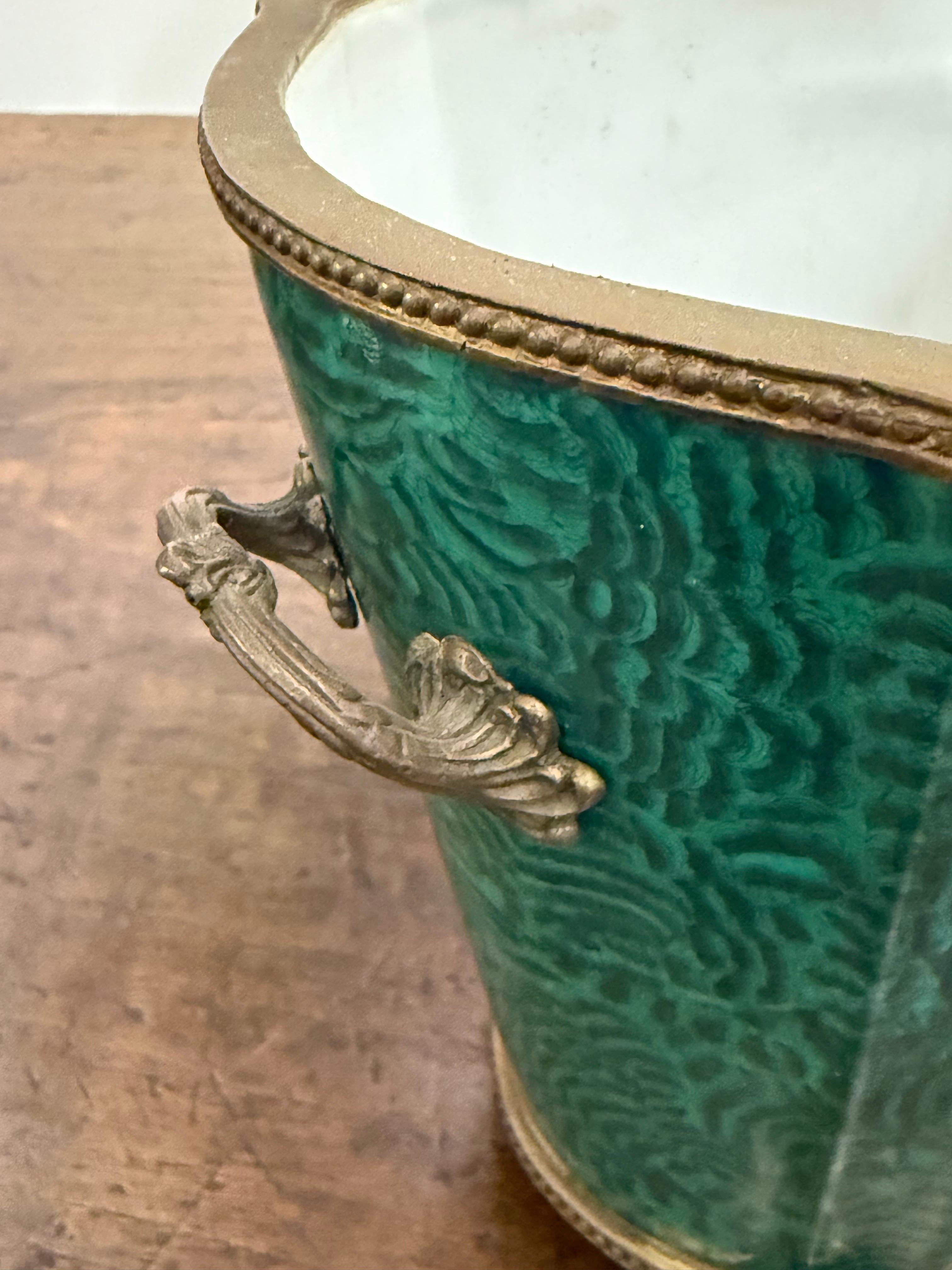 A Pair of Green Glazed Jardinieres with Ormolu Mounts, 19th Century For Sale 4
