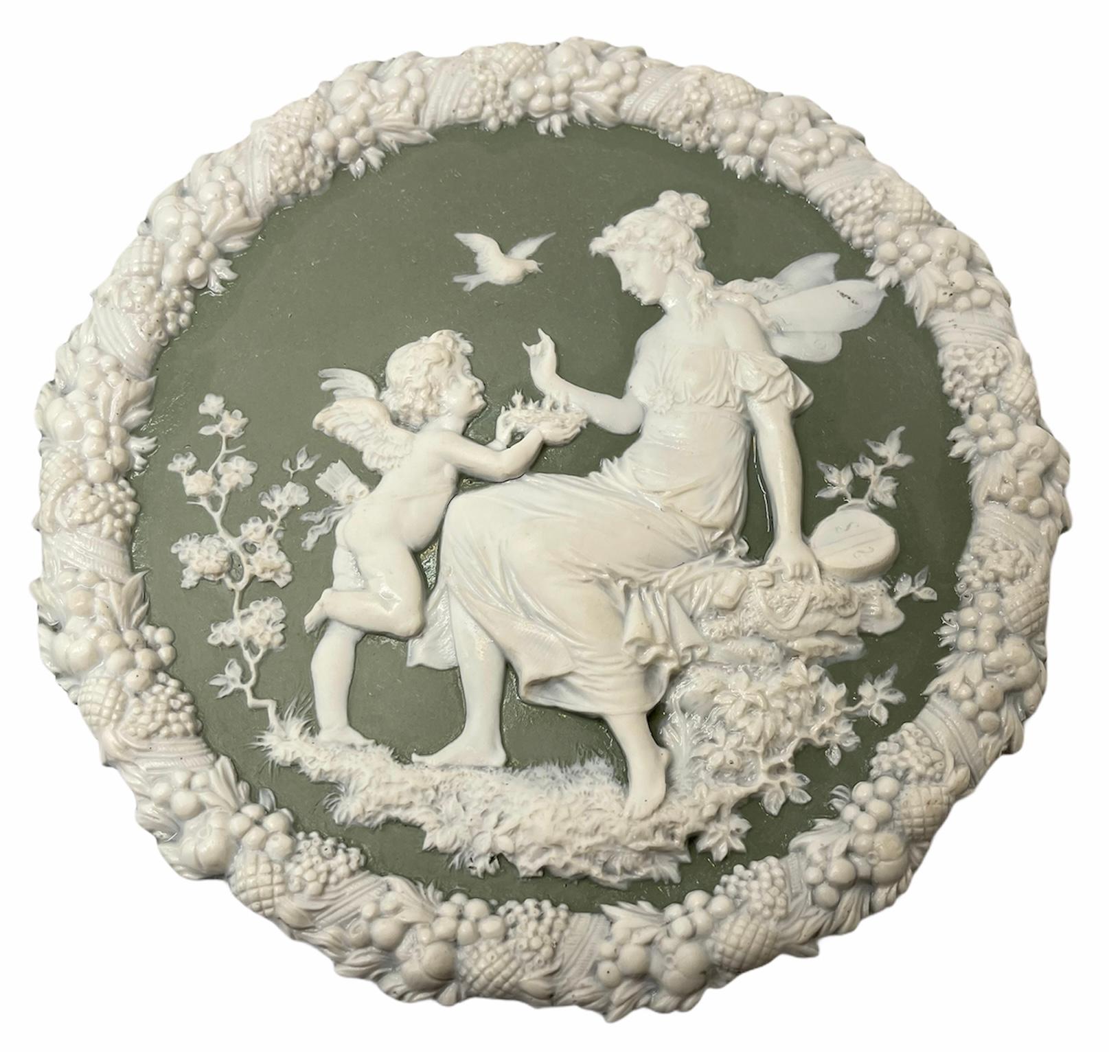 French Pair of Green Jasperware Wall Round Wall Plate