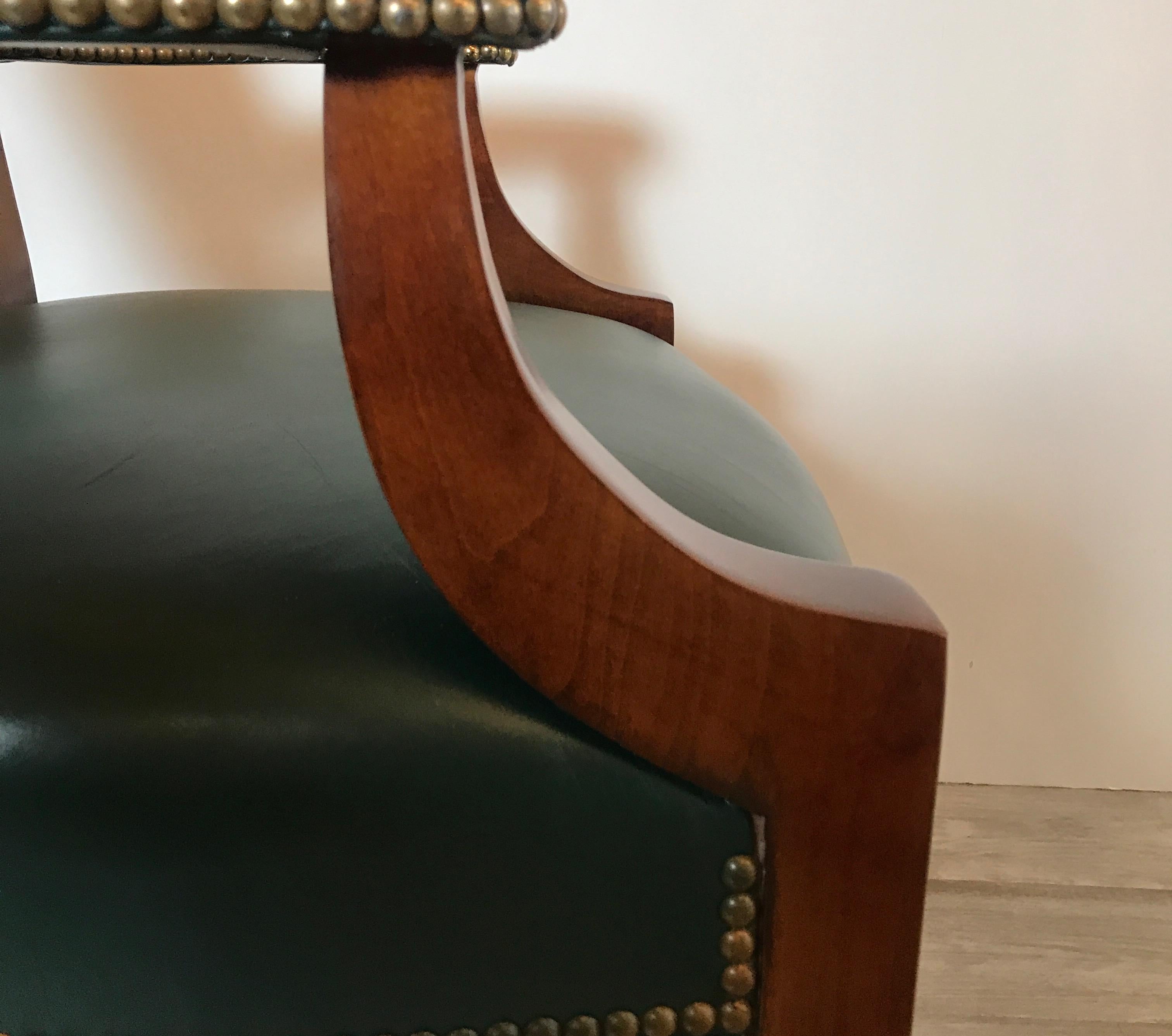 Late 20th Century Pair of Green Leather and Mahogany Library Armchairs
