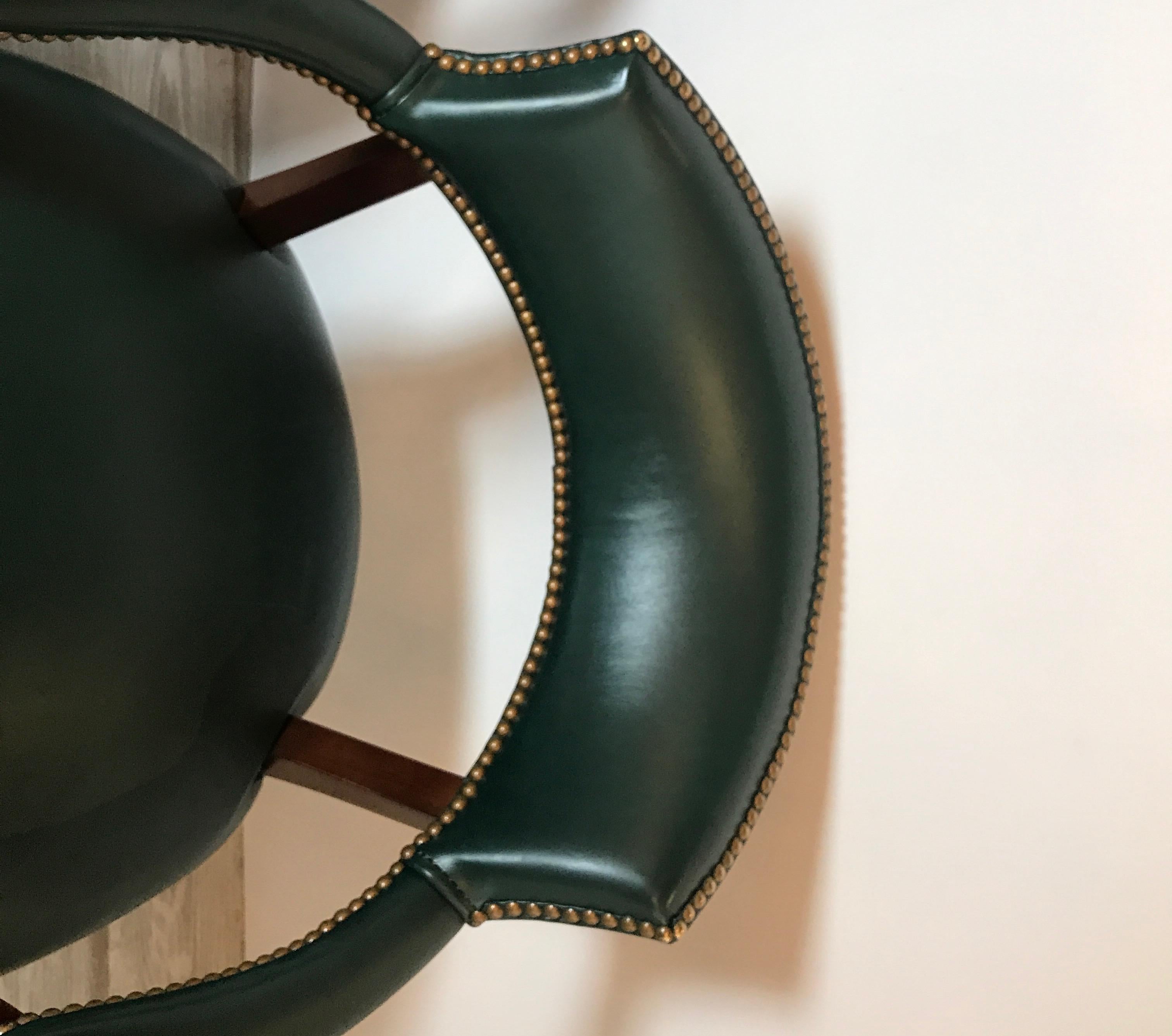 Pair of Green Leather and Mahogany Library Armchairs 2