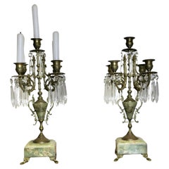 Antique A Pair of Green Marble and Brass 5 Branch Candelabra   A beautiful pair toenhanc