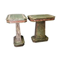 Pair of Green Marble Tables or Consoles from 2nd Half of the 20th Century