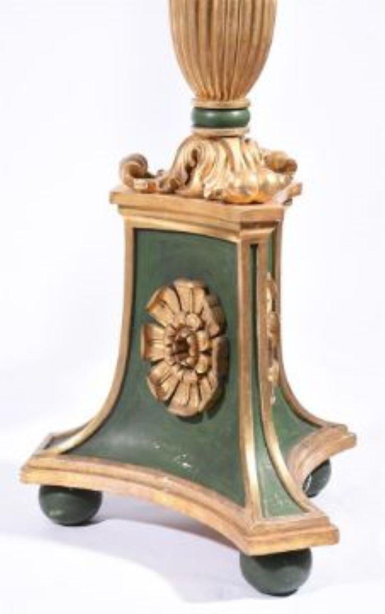 A Pair of Green Painted and Parcel Gilt Torchers, 19th Century In Good Condition For Sale In Lincoln, GB