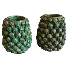 Coppia di vasi a pigna siciliani in terracotta dipinta di verde