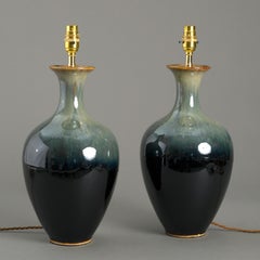 Pair of Green Porcelain Flambé Vase Lamps