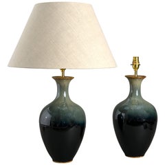 Pair of Green Porcelain Flambé Vase Lamps