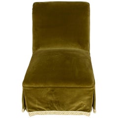 Pair of Green Velvet Slipper Chairs with Tape Trim