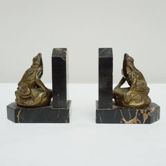 Pair of Solid Bronze Art Deco Frog Bookends French C1920