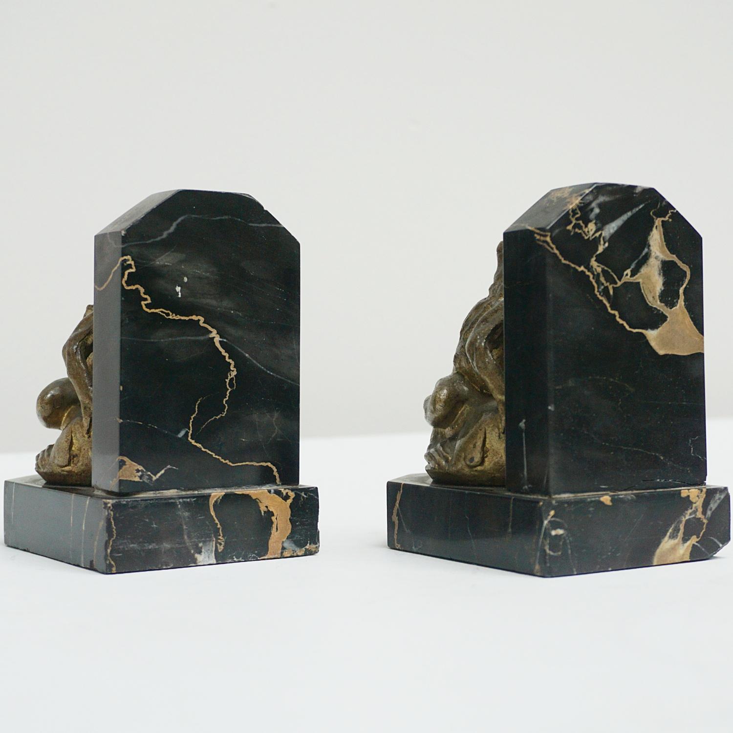 Pair of Solid Bronze Art Deco Frog Bookends French C1920 2