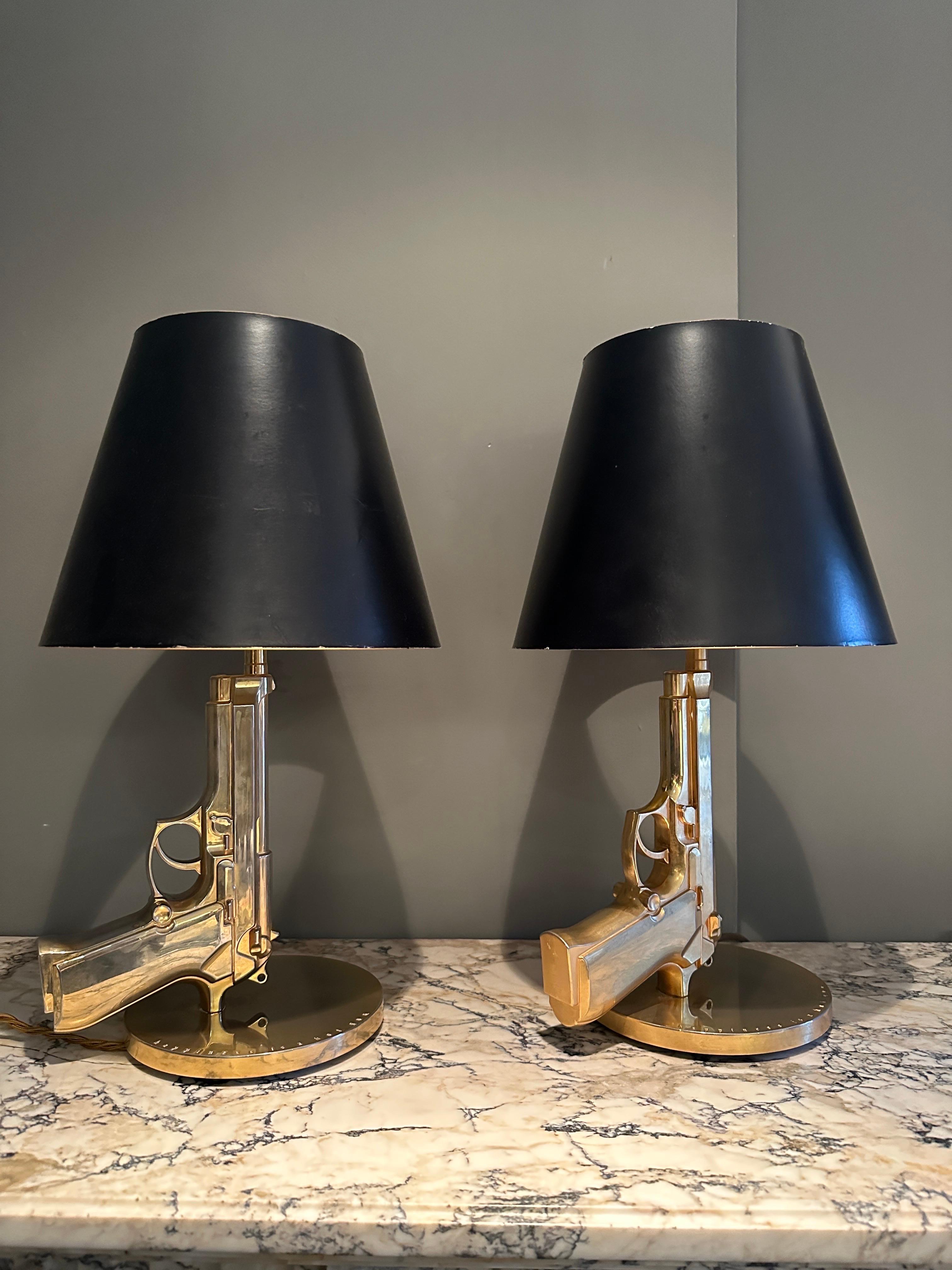 Gold Plate A pair of Gun Table Lamps By Philippe Starck For Flos