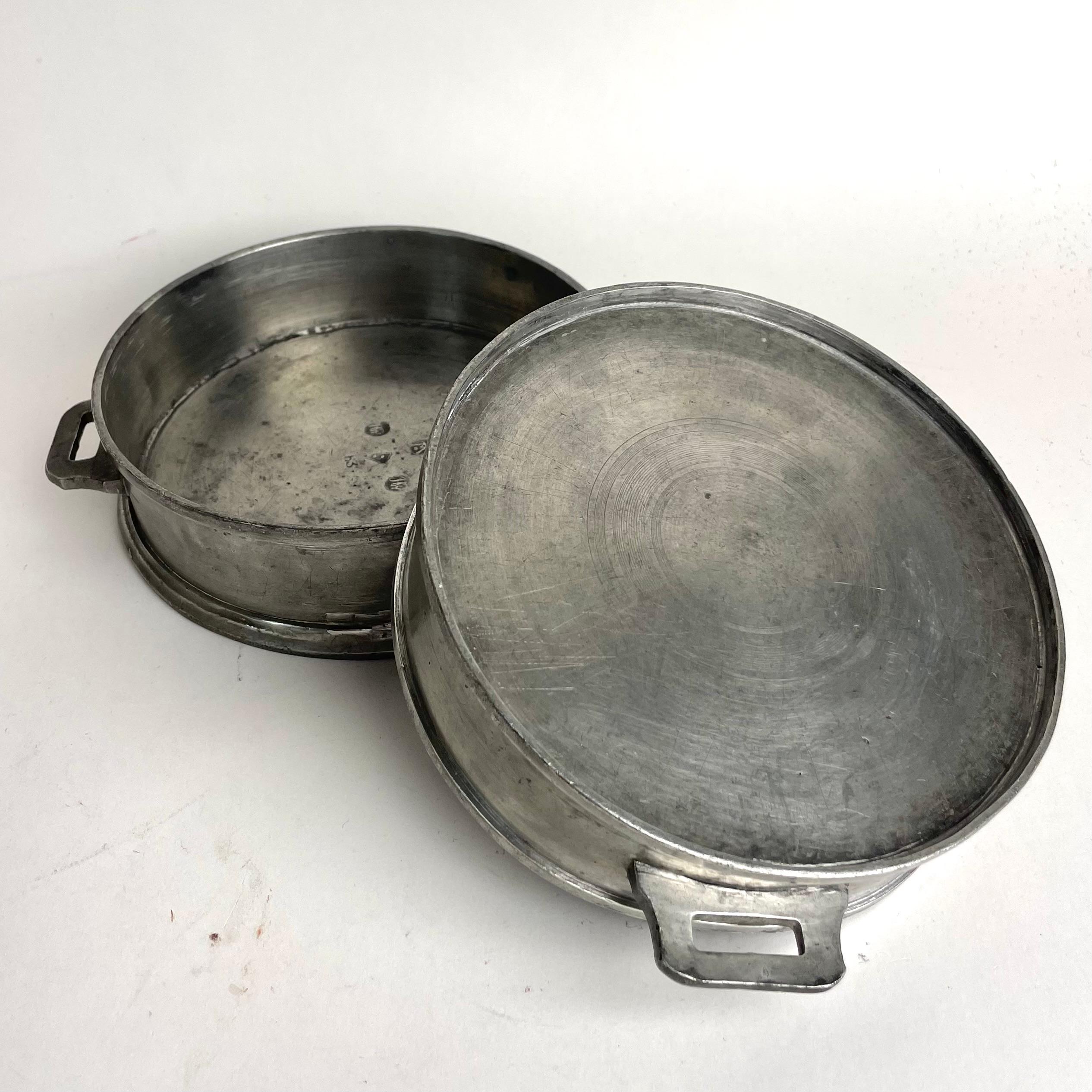 A pair of Gustavian Pewter magnum bottles Coasters dated 1808 6