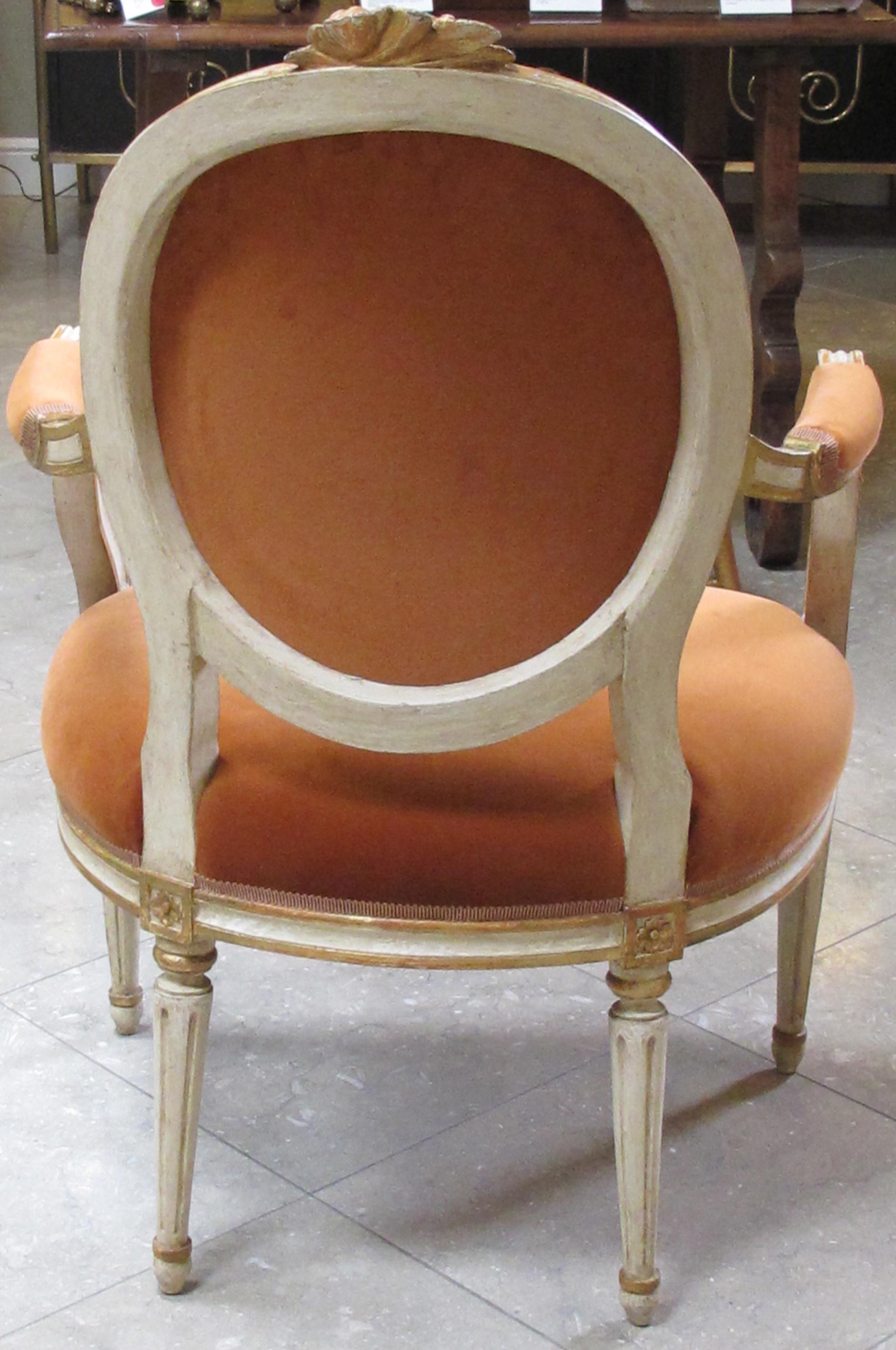Neoclassical Revival A Pair of  Gustavian Style Ivory Painted & Parcel Gilt Armchairs