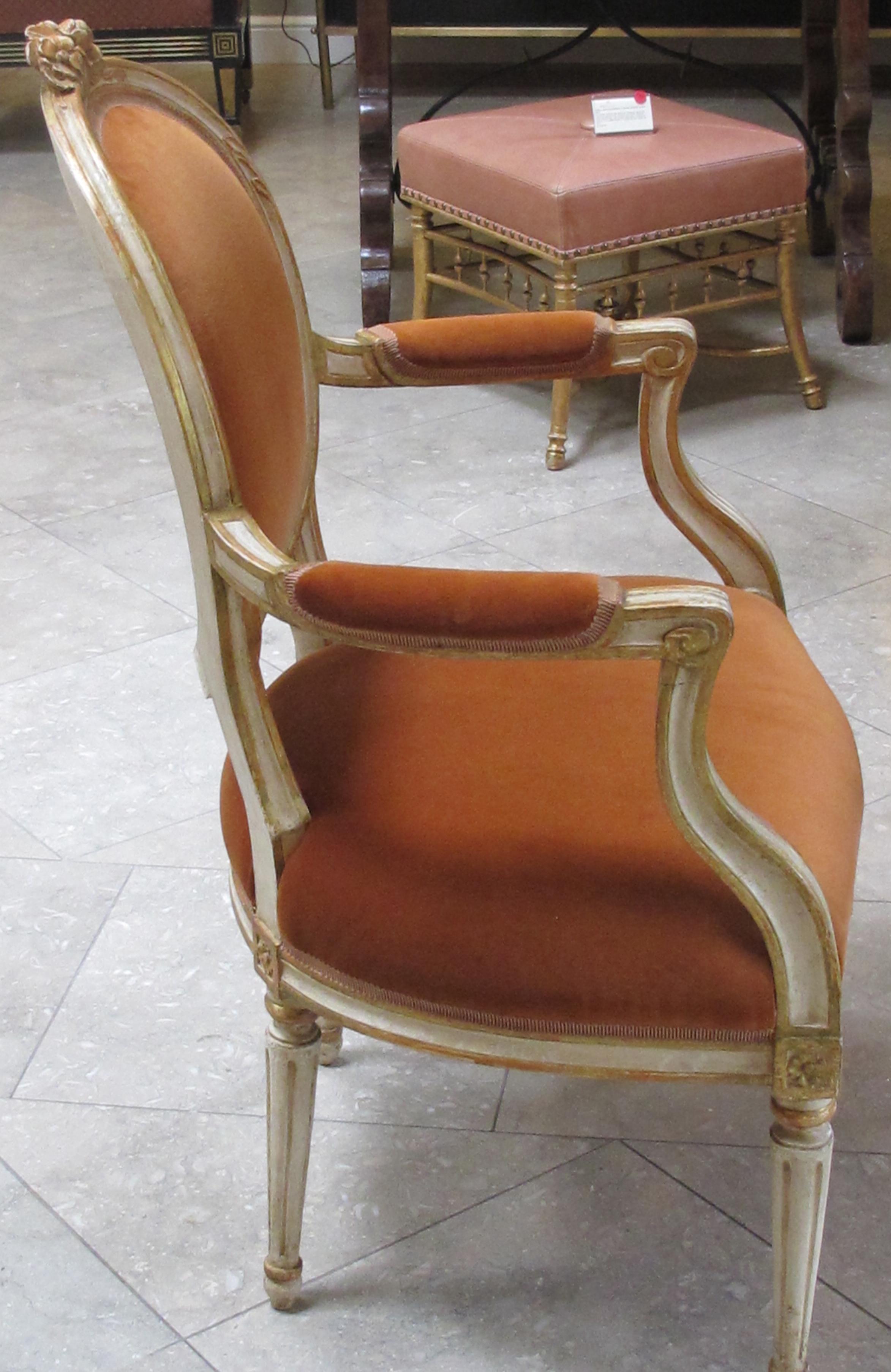 Swedish A Pair of  Gustavian Style Ivory Painted & Parcel Gilt Armchairs