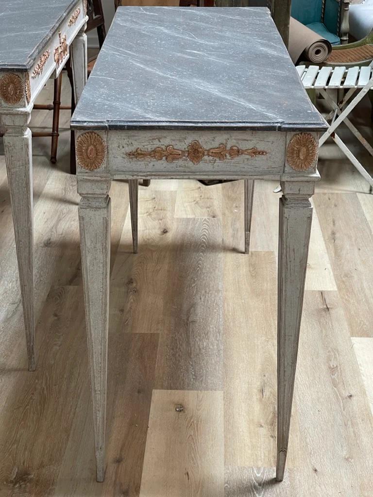 19th Century A Pair of Gustavian Style Swedish Painted Console Tables, 19th C.