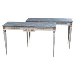 A Pair of Gustavian Style Swedish Painted Console Tables, 19th C.