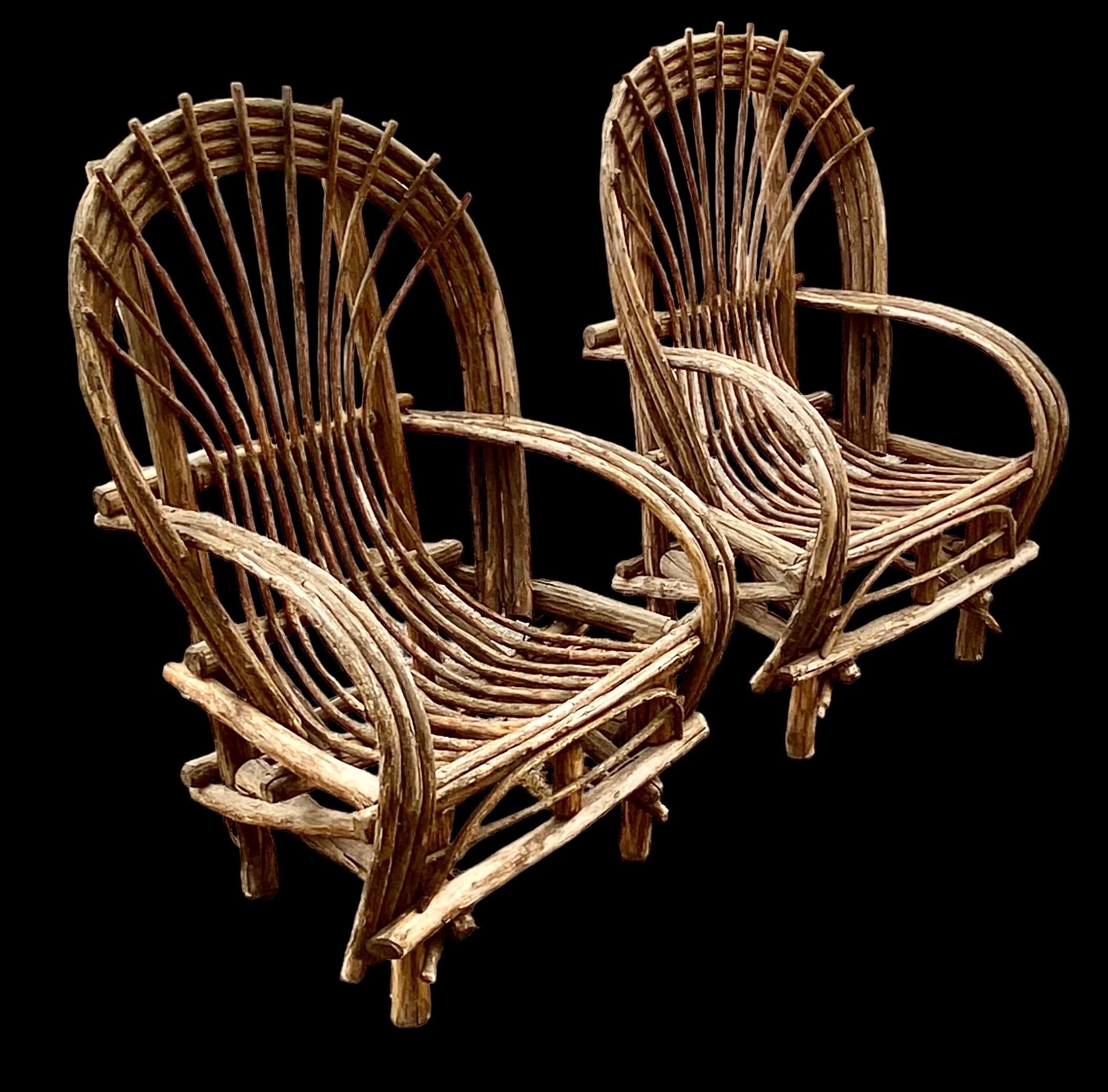 Pair of Hade Crafted Bent Willow Rustic Arm Chairs 5