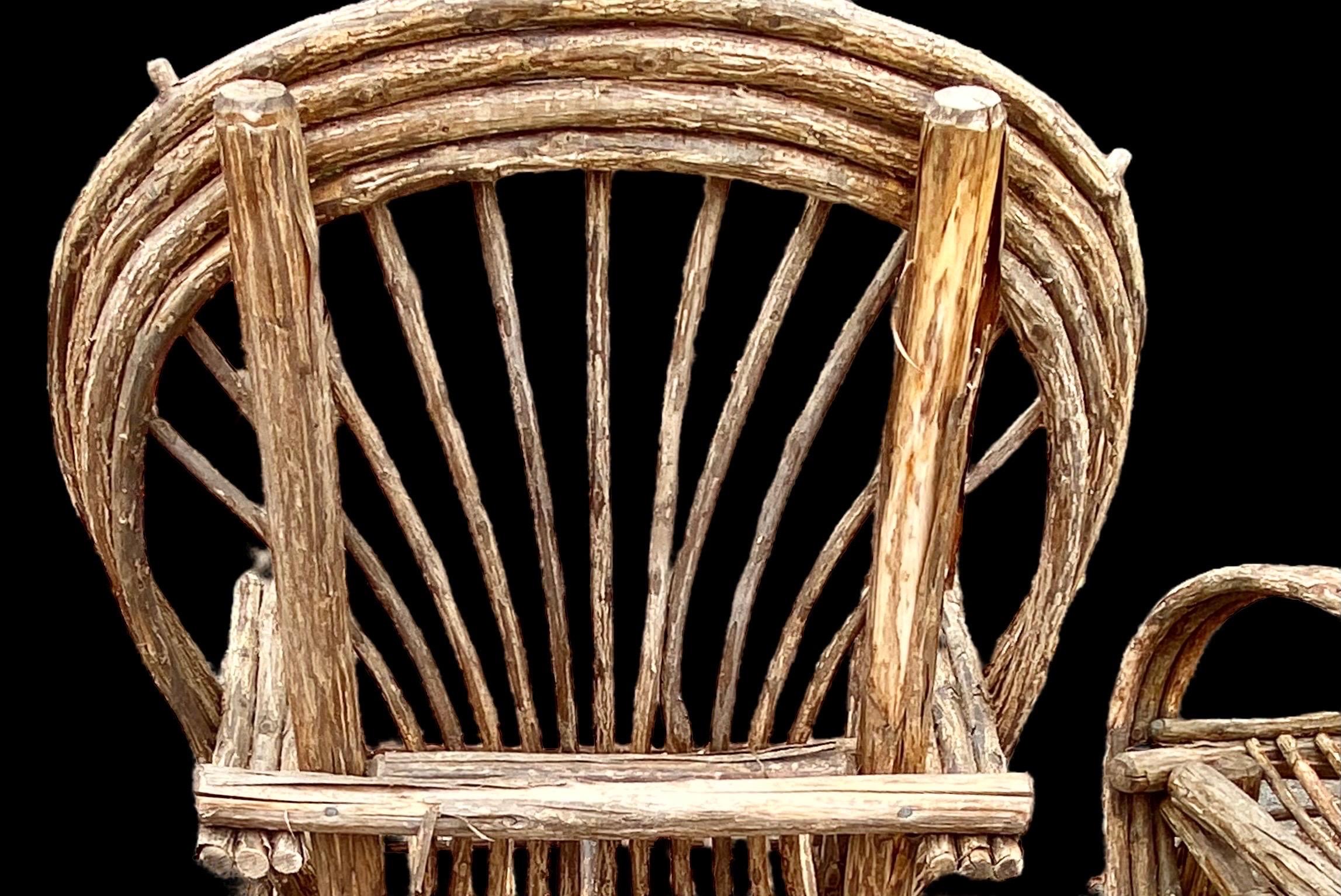 Pair of Hade Crafted Bent Willow Rustic Arm Chairs 7