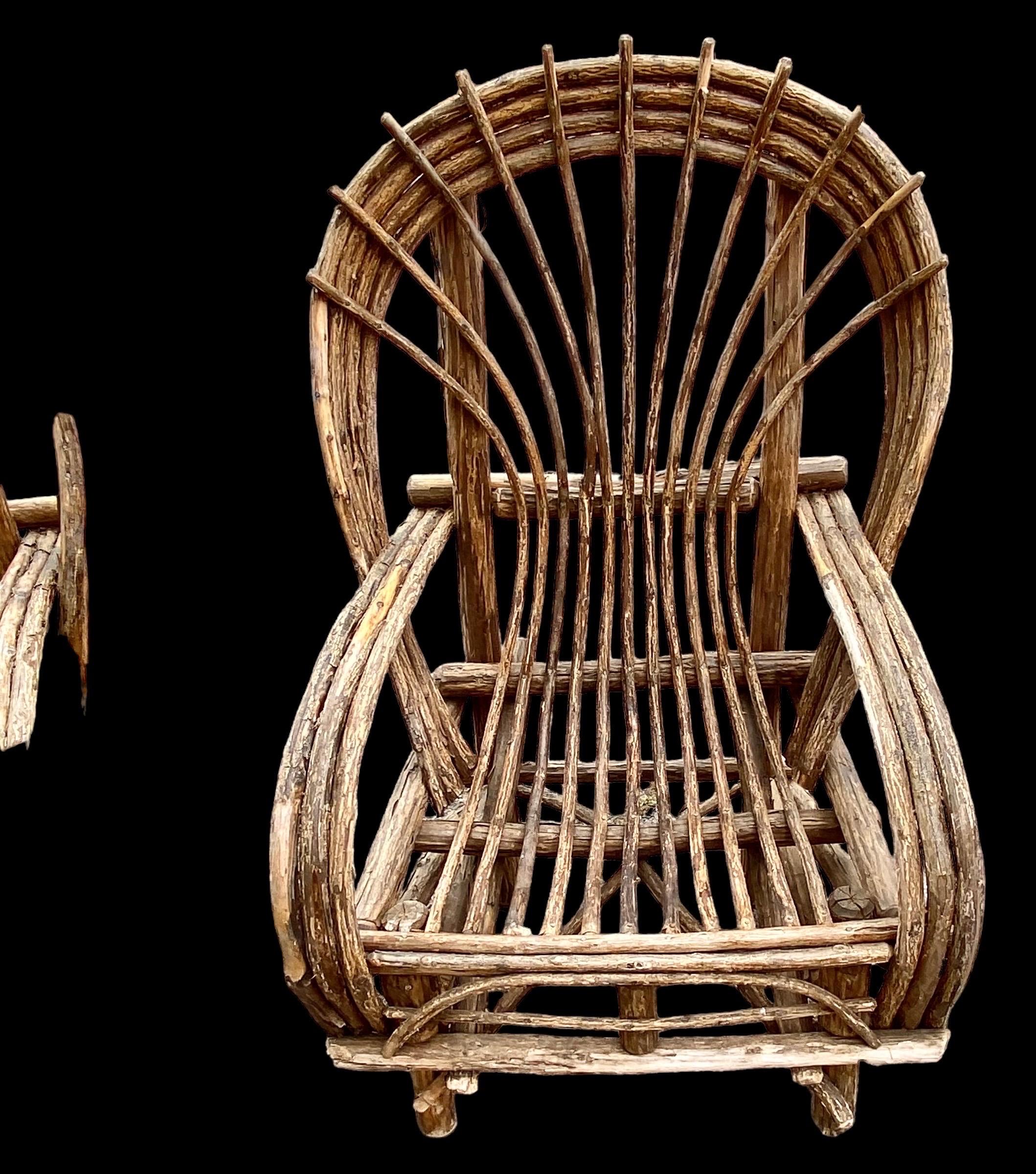 Pair of Hade Crafted Bent Willow Rustic Arm Chairs 8
