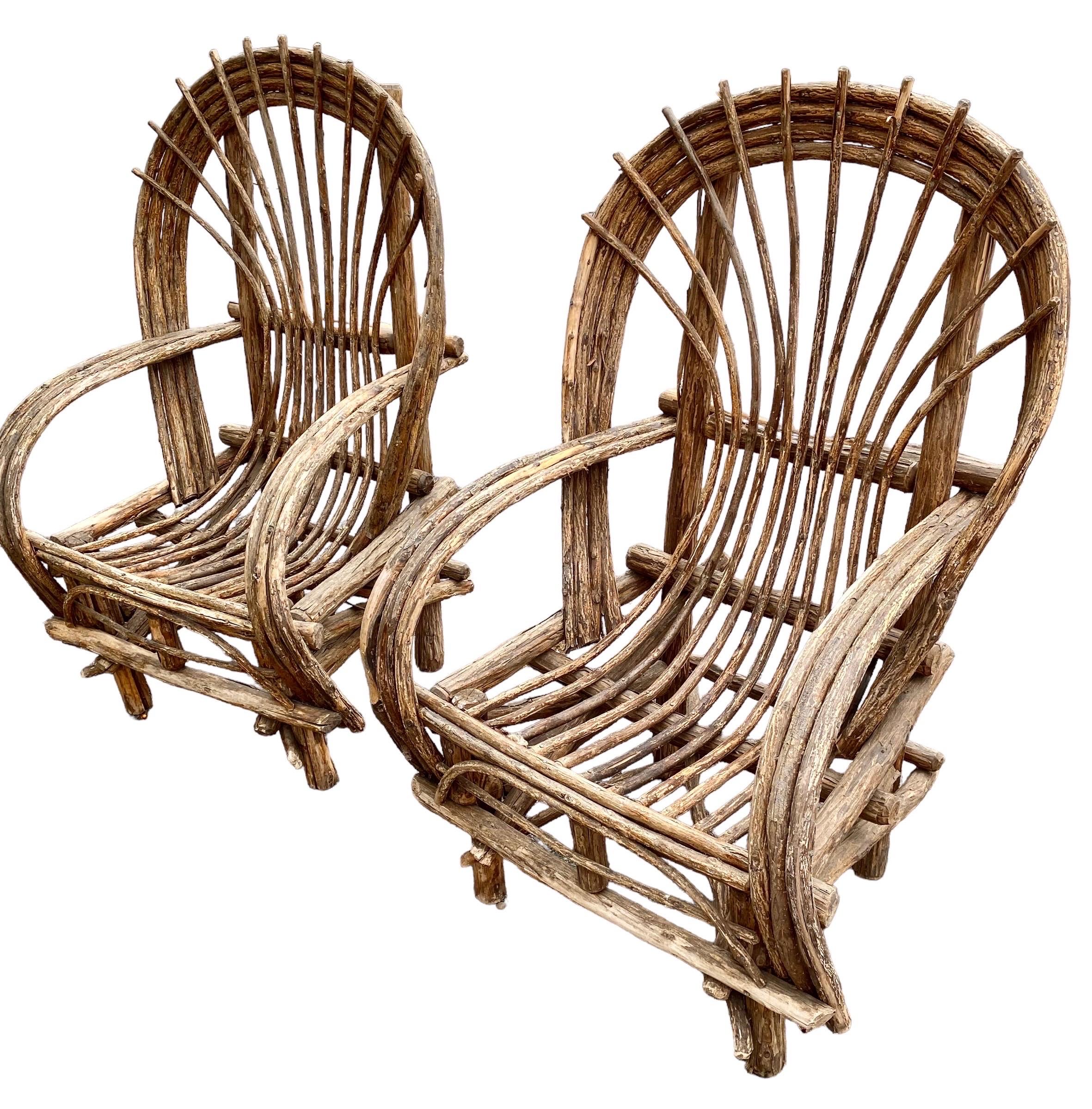 Pair of Hade Crafted Bent Willow Rustic Arm Chairs 9